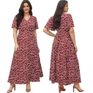 Bloomchic Flutter Sleeve Ditsy Floral Pocket Split Maxi Summer Cottagecore Dress